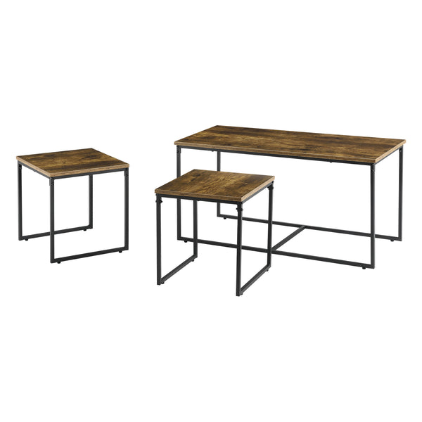 [en.casa] Salontafel Haparanda set van 3 zwart en houtkleurig