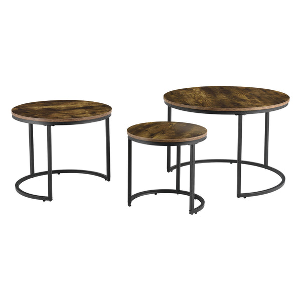 Lot de 3 tables basses gigognes Arvidsjaur Effet bois foncé Rondes [en.casa]