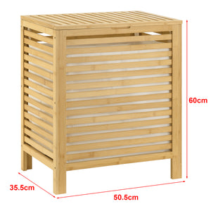 [en.casa] Wasmand bamboe met waszak en deksel 65 l