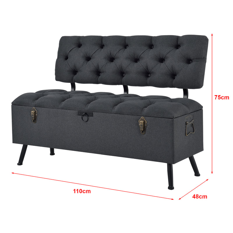 Croquis coté Banquette de rangement Malmöhus siège rabattable gris foncé [en.casa]