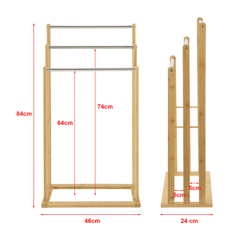 Croquis coté Meuble porte-serviettes Porsanger 46 x 24 x 84 cm Naturel [en.casa]