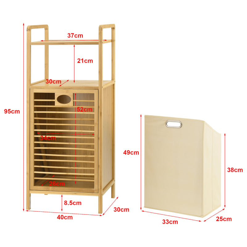 Croquis coté Meuble à Linge avec Sac et Étagère Rendalen 40 x 30 x 95 cm [en.casa]