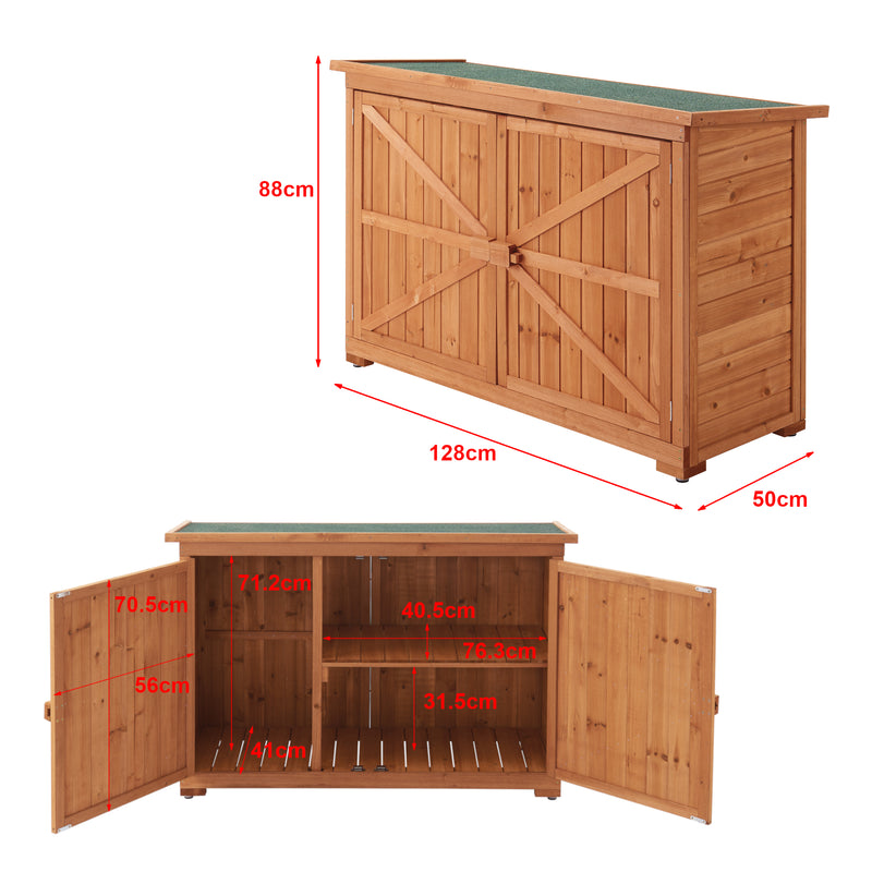 Croquis coté Coffre de Rangement à 2 Portes Kerteminde pour Extérieur Range-Bûches en Sapin 88 x 128 x 50 cm [en.casa]
