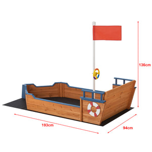 Bac à sable Mestia de forme bâteau en bois avec banc rabattable et drapeau 136 x 193 x 94 cm [en.casa]