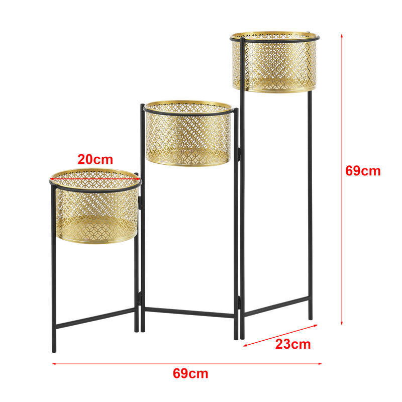Croquis coté Support de plante (à 3 cache-pots) Doel pliable noir laiton [en.casa]
