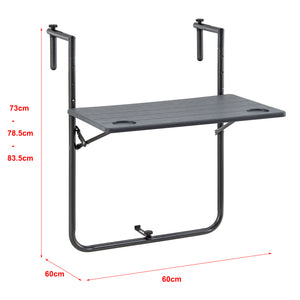 Table de balcon suspendue Badolato rabattable et réglable en hauteur 83,5 x 60 x 60 cm [en.casa]
