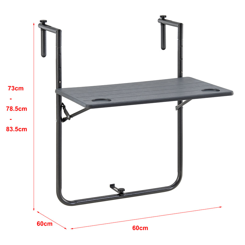Croquis coté Table de balcon suspendue Badolato rabattable et réglable en hauteur 83,5 x 60 x 60 cm [en.casa]