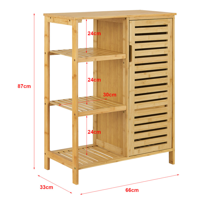 Croquis coté Meuble de rangement Vetlanda avec étagère pour salle de bain bambou [en.casa]