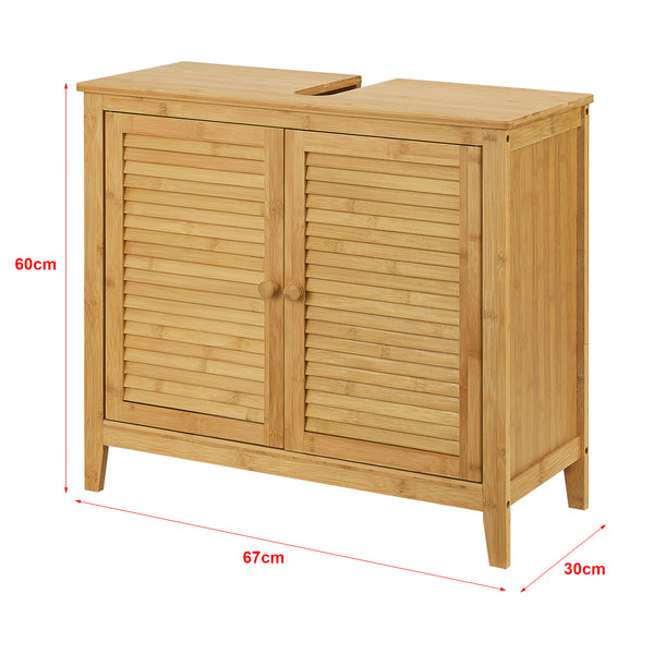 Meuble sous lavabo Värmdö avec 2 portes en bambou 60 x 67 x 30 cm [en.casa]