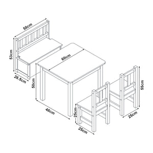 [en.casa] Kindertafel Lousame met 2 stoelen en 1 bank hout en wit
