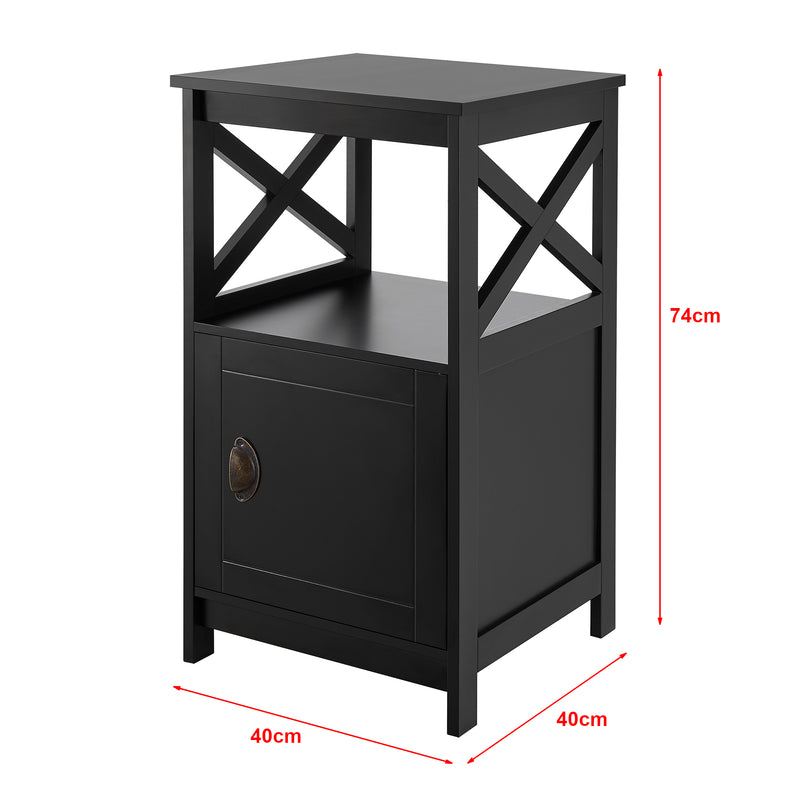 Croquis coté Table d'appoint Utajärvi avec compartiment de stockage à porte 74 x 40 x 40 cm noir [en.casa]
