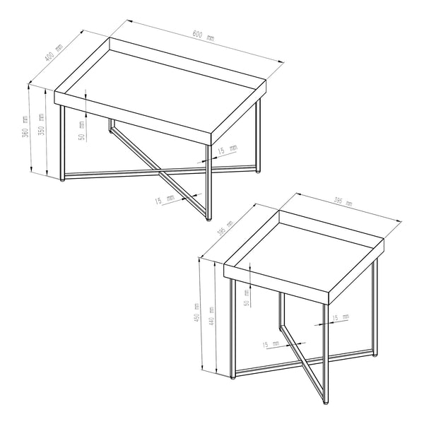 Set de 2 tables basses Heinola à bord haut de tailles différentes noir mat [en.casa]