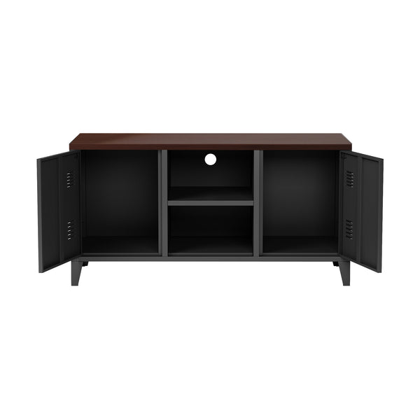 Meuble TV Pälkäne à 2 portes 58 x 113 x 40 cm noir et bois [en.casa]