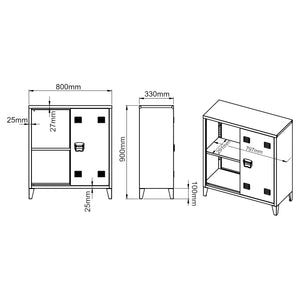 Casier de bureau métallique Oripää à 2 portes 90 x 80 x 33 cm blanc [en.casa]
