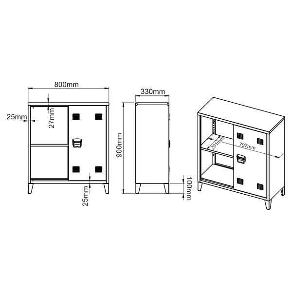 Casier de bureau métallique Oripää à 2 portes 90 x 80 x 33 cm blanc [en.casa]