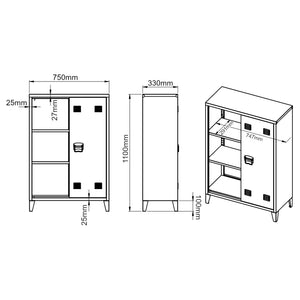 Casier de bureau métallique Oripää à 2 portes 110 x 75 x 33 cm blanc [en.casa]