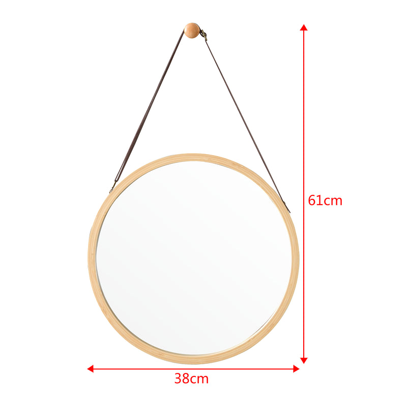 Maatschets [en.casa] Passpiegel Bykle bamboe hangend rond Ø38 cm houtkleurig