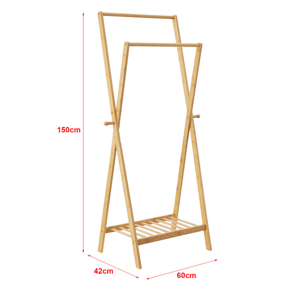 [en.casa] Bamboe kledingrek Keitele met kapstok 60x42x150 cm