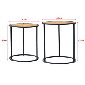 [en.casa] Bijzettafel Moriusaq set van 2 rond zwart en houtkleurig