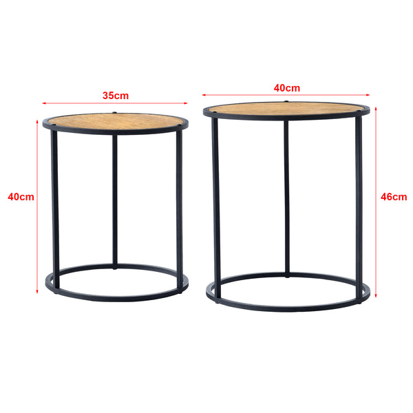 [en.casa] Bijzettafel Moriusaq set van 2 rond zwart en houtkleurig