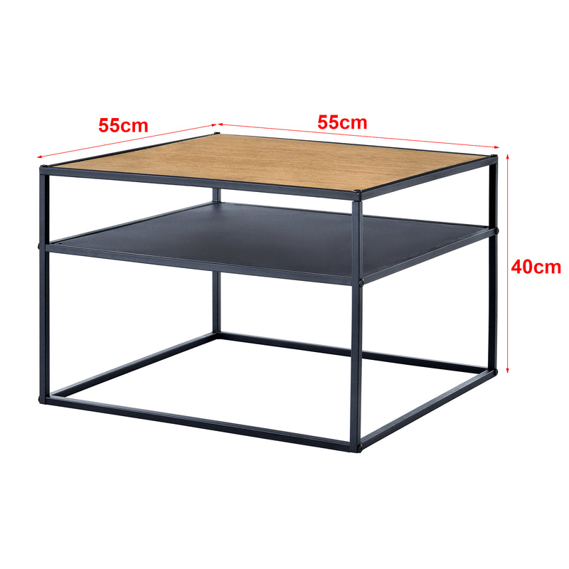 Croquis coté Table basse carrée Quinisut avec espace de stockage noir effet bois [en.casa]