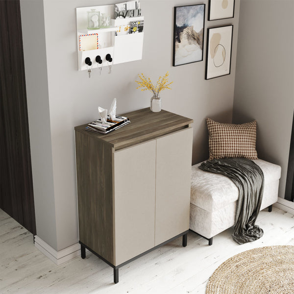 [en.casa] Schoenenkast Lieksa 85,5x60x35,5cm eiken grijs