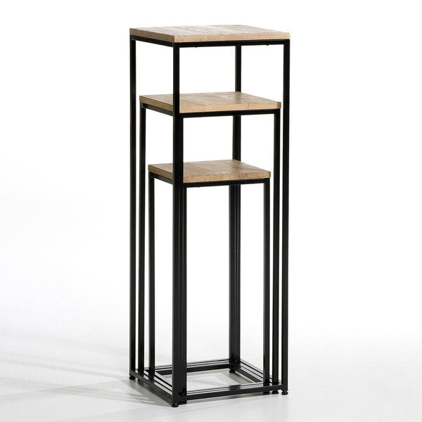 Bijzettafel set van 3 Kontiolahti zwart en houtkleurig