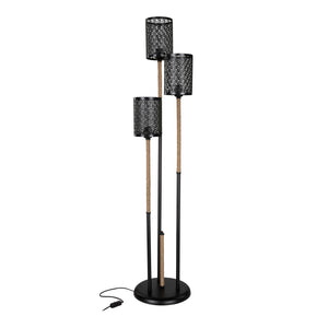 Lampadaire Exeter en métal et corde de jute hauteur 140 cm 3 x E27 noir / naturel [lux.pro]