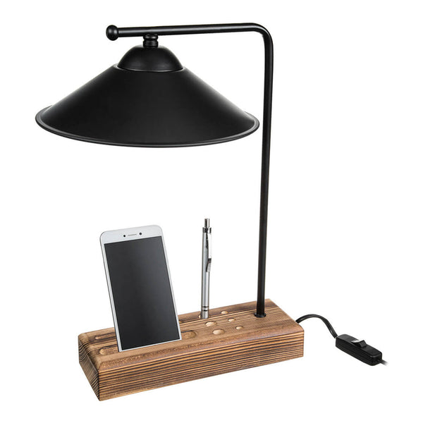 [lux.pro] Tafellamp bureaulamp Folkestone E27 zwart en houtkleurig