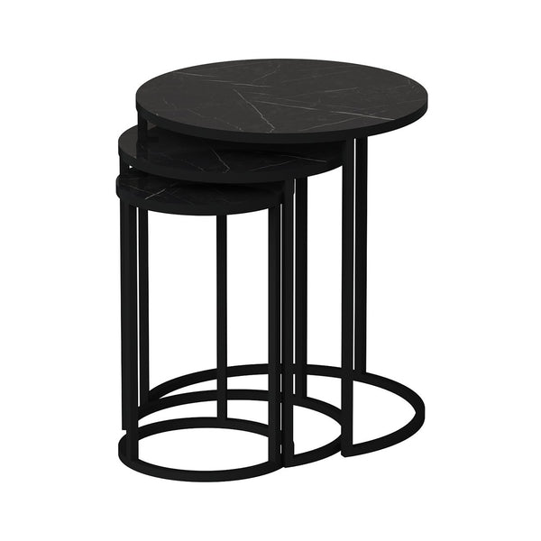 Set de 3 tables d'appoint Frederiksværk gigognes rondes marbre noir [en.casa]