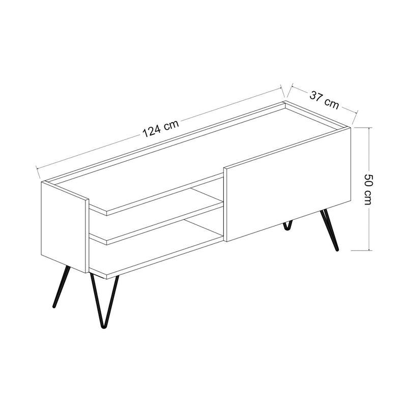 Croquis coté Meuble TV Dronninglund à porte 50 x 124 x 37 cm noir / effet bois [en.casa]