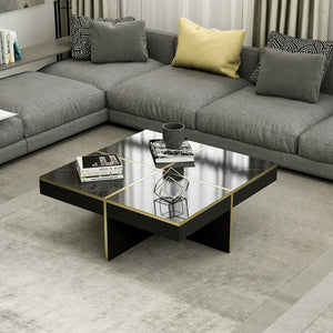 Table basse carrée Fjerritslev 35 x 90 x 90 cm marbre noir / laiton [en.casa]