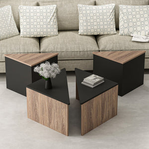 Set de 4 tables basses Frederikshavn carrées gigognes effet chêne / anthracite [en.casa]