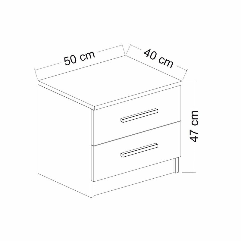 Croquis coté Table de chevet Fanø à 2 tiroirs 47 x 50 x 40 cm anthracite [en.casa]