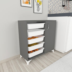 Meuble de rangement Lødingen à porte et 5 bacs 78,5 x 77 x 30 cm anthracite / blanc [en.casa]
