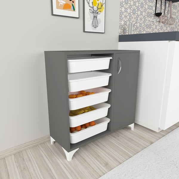 Meuble de rangement Lødingen à porte et 5 bacs 78,5 x 77 x 30 cm anthracite / blanc [en.casa]