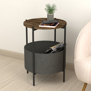 Table d'appoint ronde Hofors avec panier de rangement 60 x 43 cm effet chêne patiné / gris [en.casa]