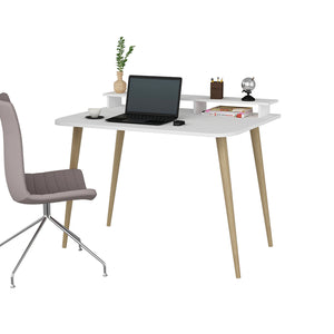 Bureau Östhammar avec réhausseur d'écran 73,8 x 90 x 60 cm blanc / naturel [en.casa]