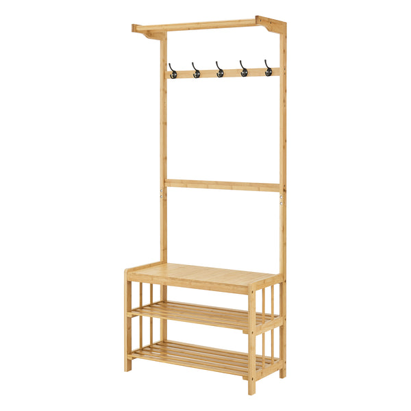 [en.casa] Schoenenrek Tornio met kapstok bamboe 168x70x35 cm