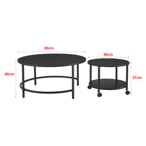 Lot de 2 tables basses Værøy rondes gigognes à roulettes et espace de rangement noir [en.casa]