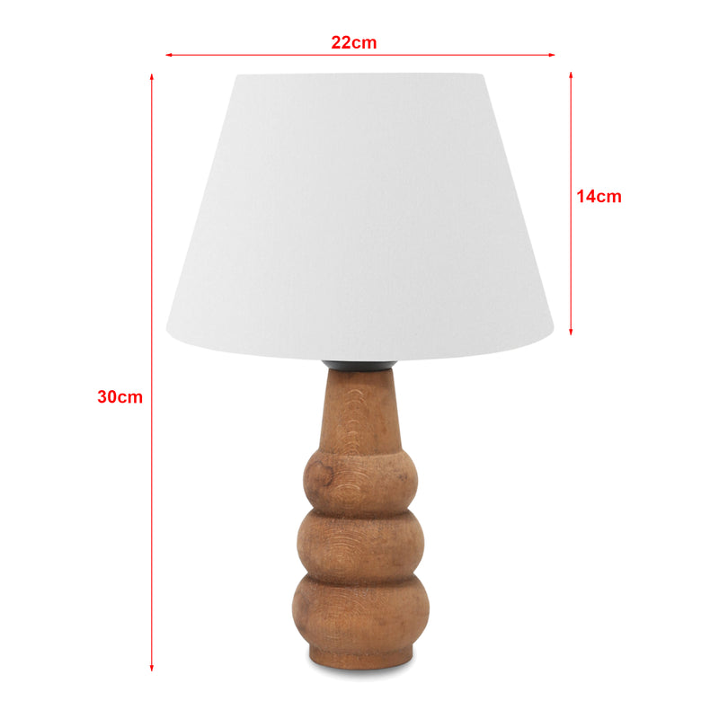 Croquis coté Lampe de bureau Poole E27 hauteur 30 cm bois naturel / blanc [lux.pro]