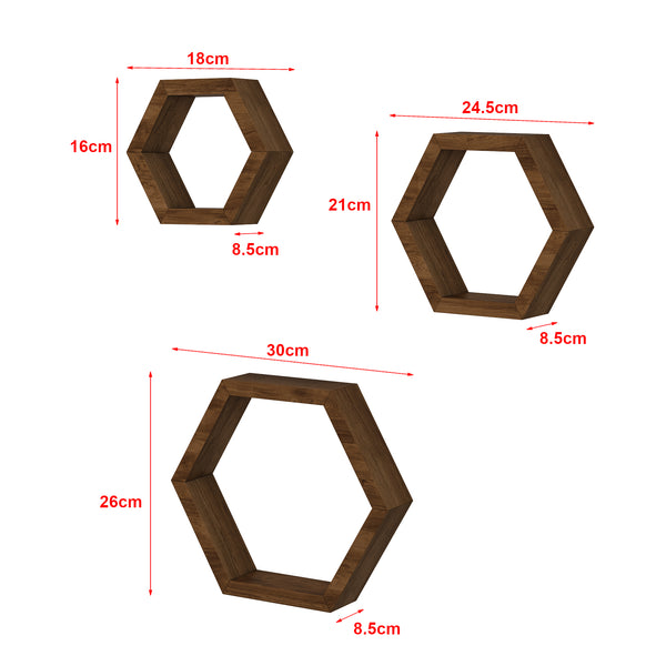 [en.casa] Wandplank Stubbekøbing set van 3 houtkleurig donker