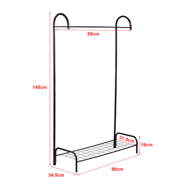 [en.casa] Kledingrek Vallø met plank metaal 145x88,5x34,5 cm zwart