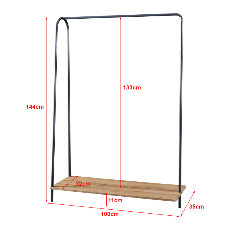 Croquis coté Penderie à vêtements Ørbæk avec une surface de rangement noir effet bois [en.casa]
