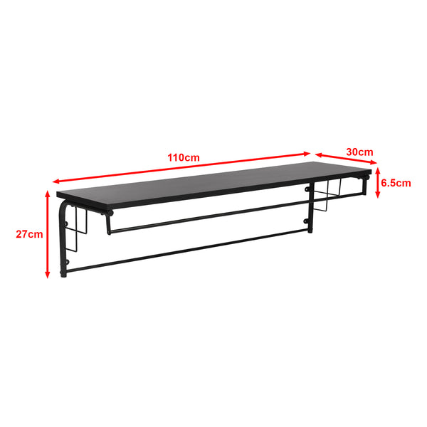 [en.casa] Wandkapstok Ølstykke met plank 110x30x27 cm zwart