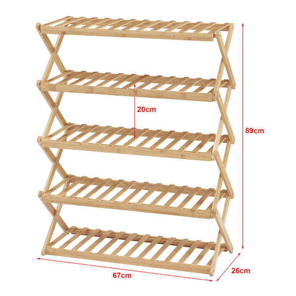 Étagère à chaussures pliable Fitzbek bambou 89 x 67 x 26 cm naturel [en.casa]