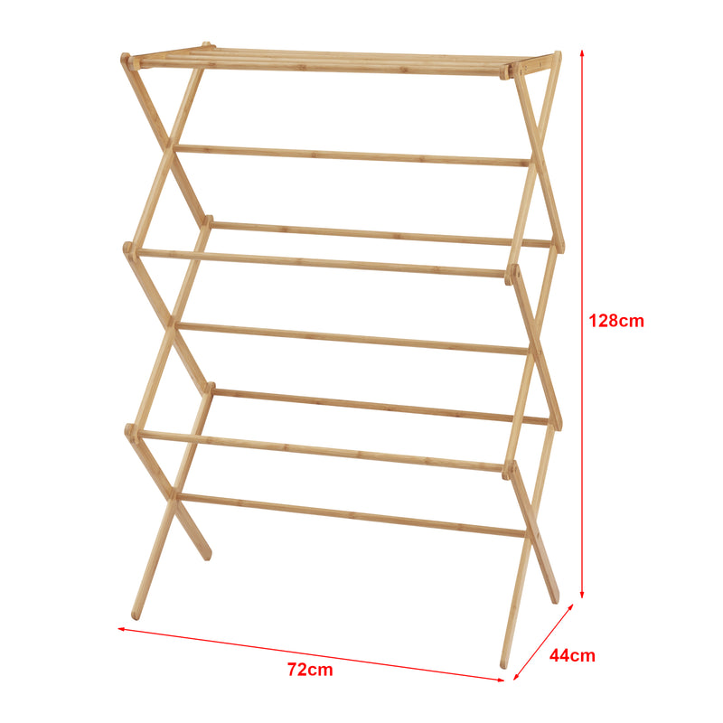 Croquis coté Étendoir à linge pliable Grinau bambou 128 x 72 x 44 cm naturel [en.casa]