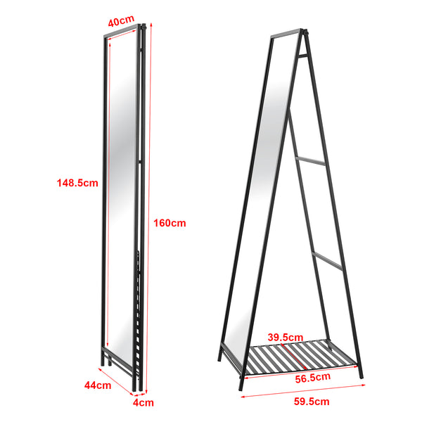 [en.casa] Spiegel vrijstaand Ruffano met plank 160x44x59,5 cm zwart