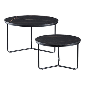 Set de 2 tables basses gigognes Poxdorf effet marbre noir [en.casa]