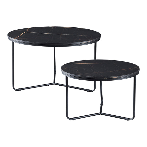 Set de 2 tables basses gigognes Poxdorf effet marbre noir [en.casa]